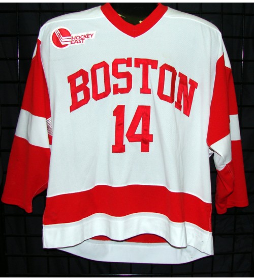 Custom NCAA 2005-06 Boston University Terriers BU 14 Jekabs Redlihs Hockey Jersey Home White